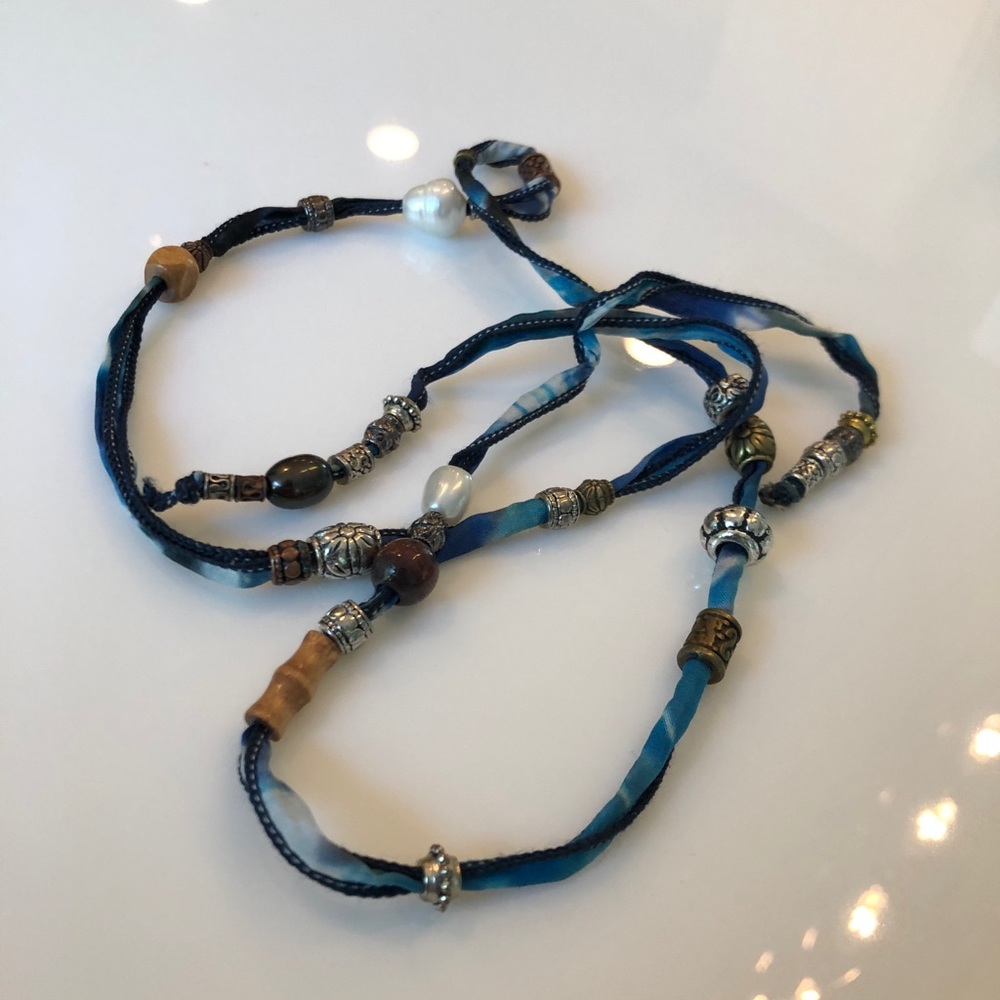 Blue Tye Dye Beaded Wrap Bracelet